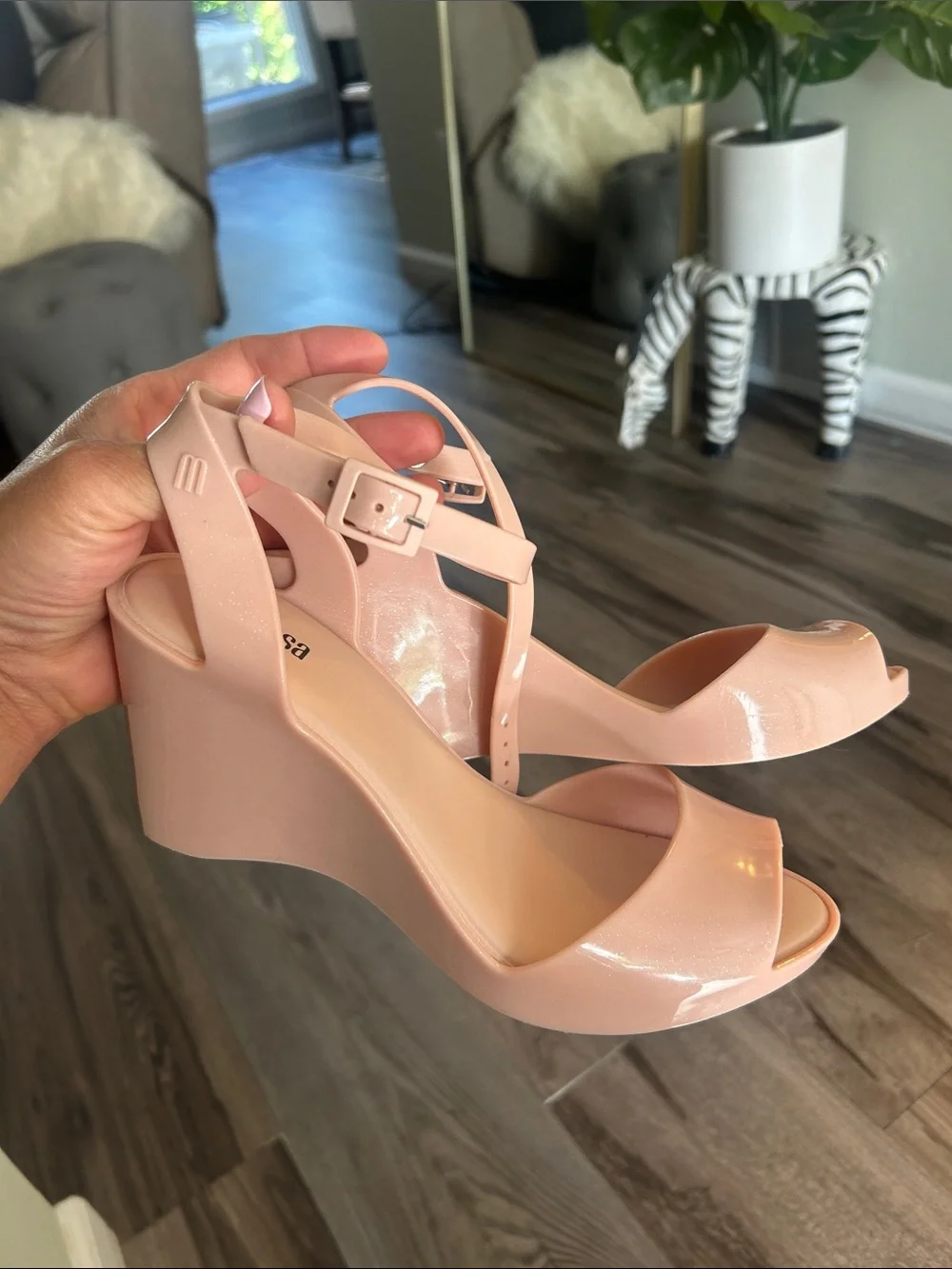 Melissa Light Pink Wedge Slingback Sandals